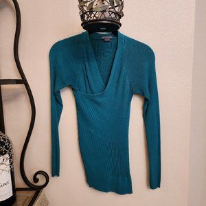 A/X Armani Exchange Women's Ribbed Long Sleeve V-neck Top - Turquoise